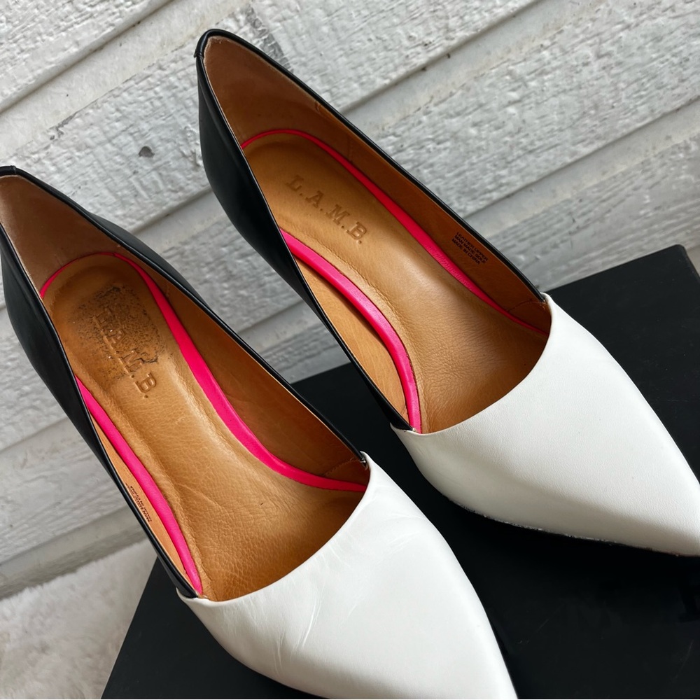 L.A.M.B Black Leather Lamb Platform Colorblock Heels sz. 9.5 - Picture 5 of 8